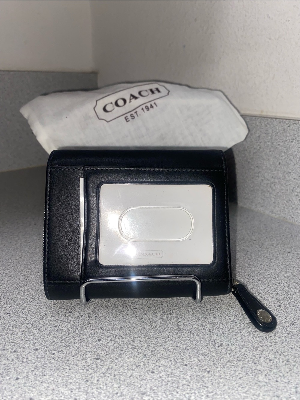 Coach Vintage Unisex Black Leather Bifold Zip Compact Wallet All Inclusive NIB - Picture 3 of 14